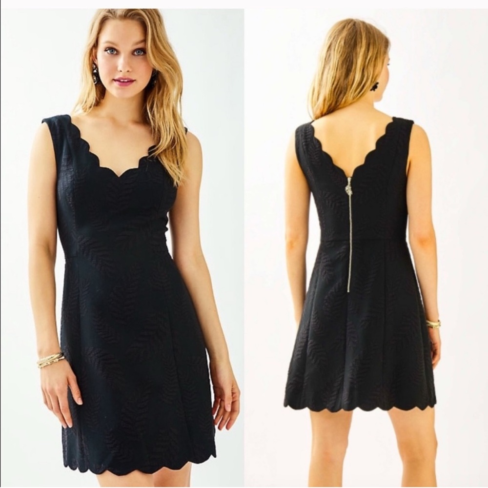 NWT Lilly Pulitzer Sabeen Black Scalloped Dress Jacquard Fern Pattern Size 12